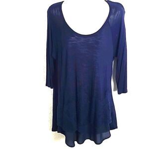 Bandolino Navy Blue Tunic Top with Embroidered Accents, Size Medium, NWT